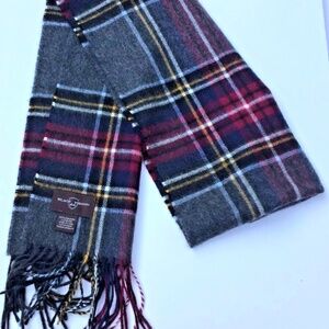 Black Brown 1826 long scarf classy gray & burgundy plaid 100%  cashmere